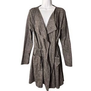 Ivoire XL Gray Open Cardigan Sweater Tie Waist Soft Knit Long Drape Pockets